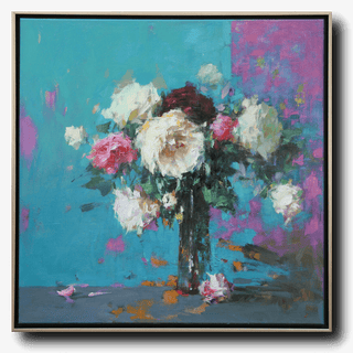 Roses with Blue and Pink Wall by Ning Lee at LePrince Galleries