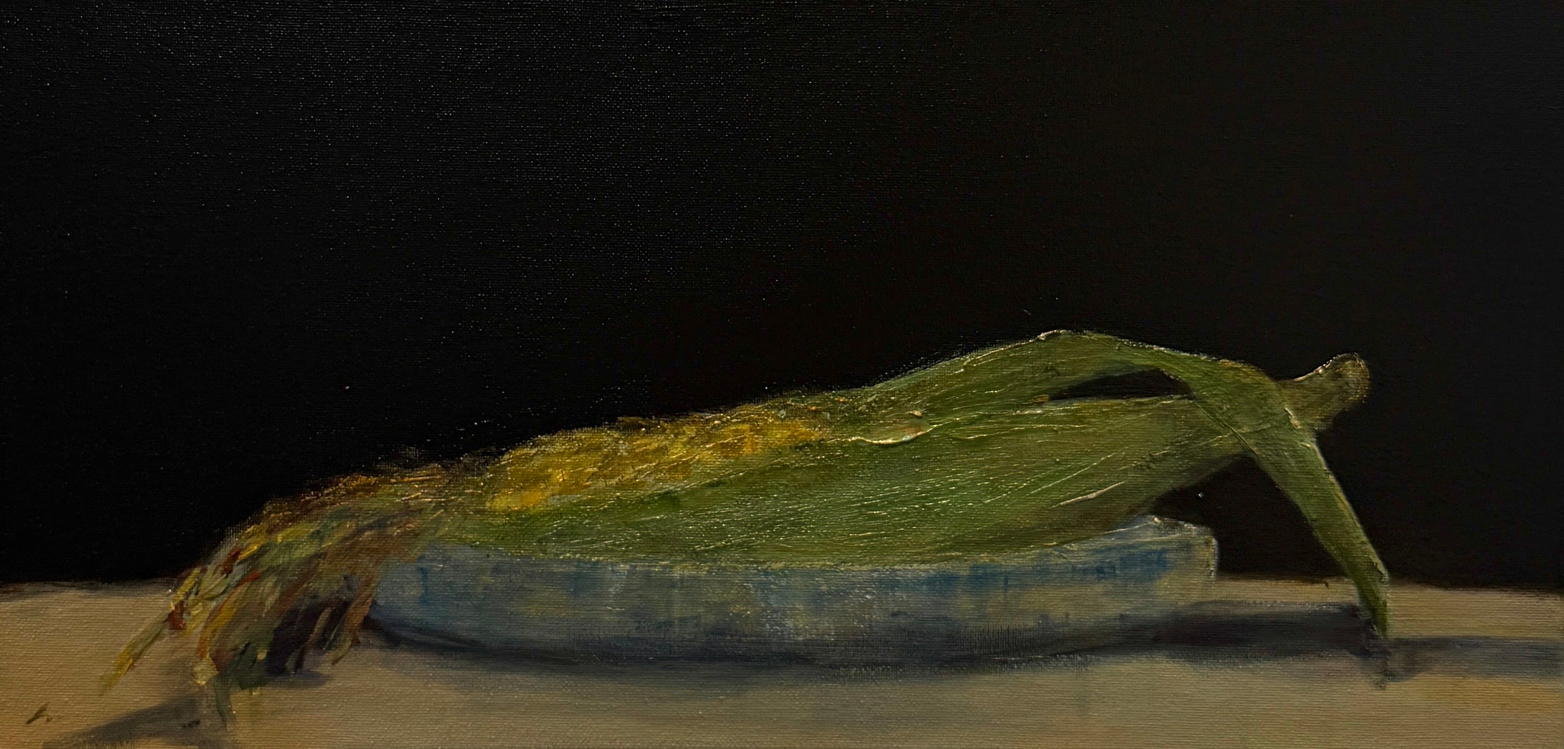 Ear of Corn in Blue Bowl