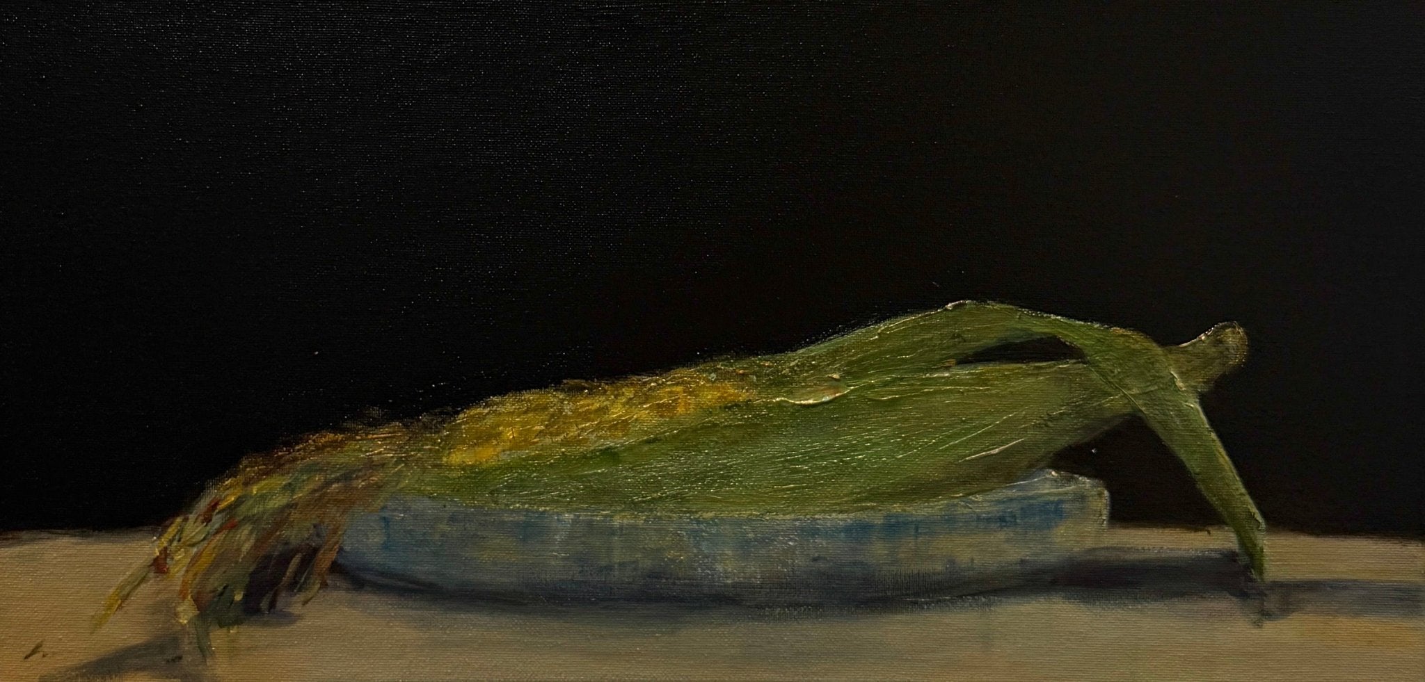 Ear of Corn in Blue Bowl by Deborah Hill at LePrince Galleries