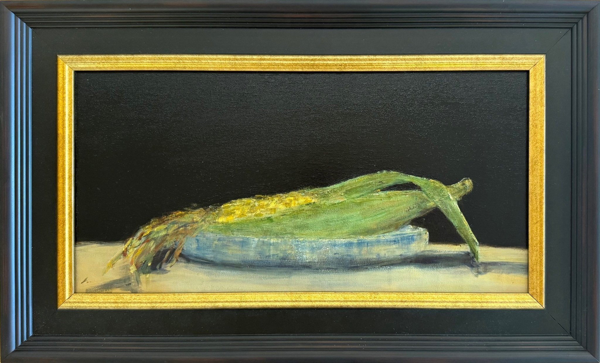 Ear of Corn in Blue Bowl by Deborah Hill at LePrince Galleries
