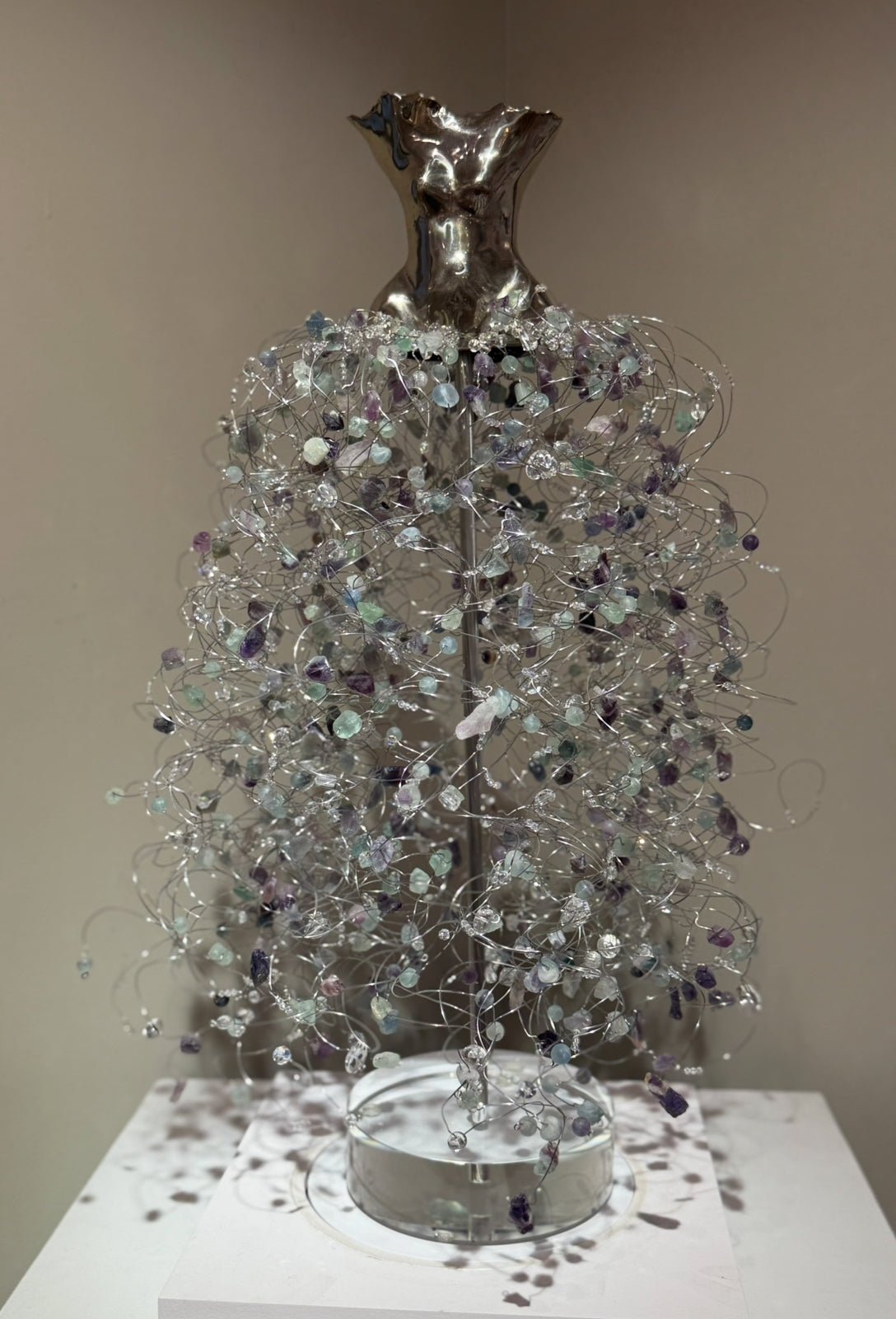 Bronze Silver Rubbed Torso with Flouride and Crystal Base by Estella Fransbergen at LePrince Galleries