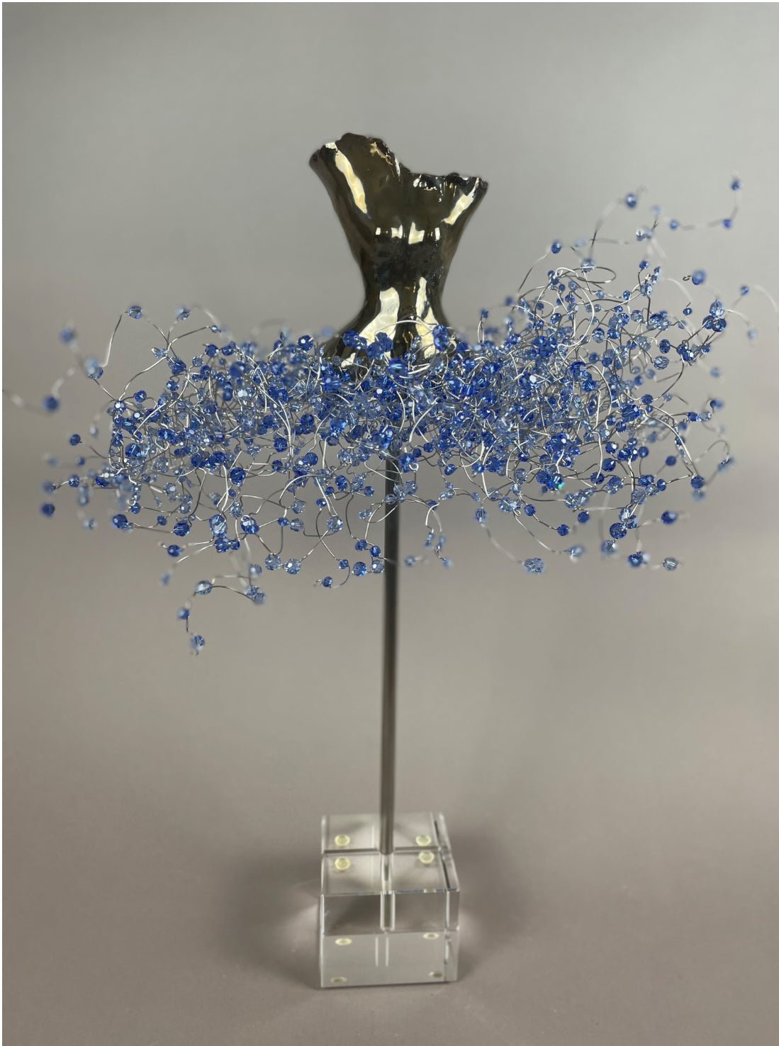 High Fired Clay Torso with Austrian Crystals Sapphire Color on Crystal Base by Estella Fransbergen at LePrince Galleries