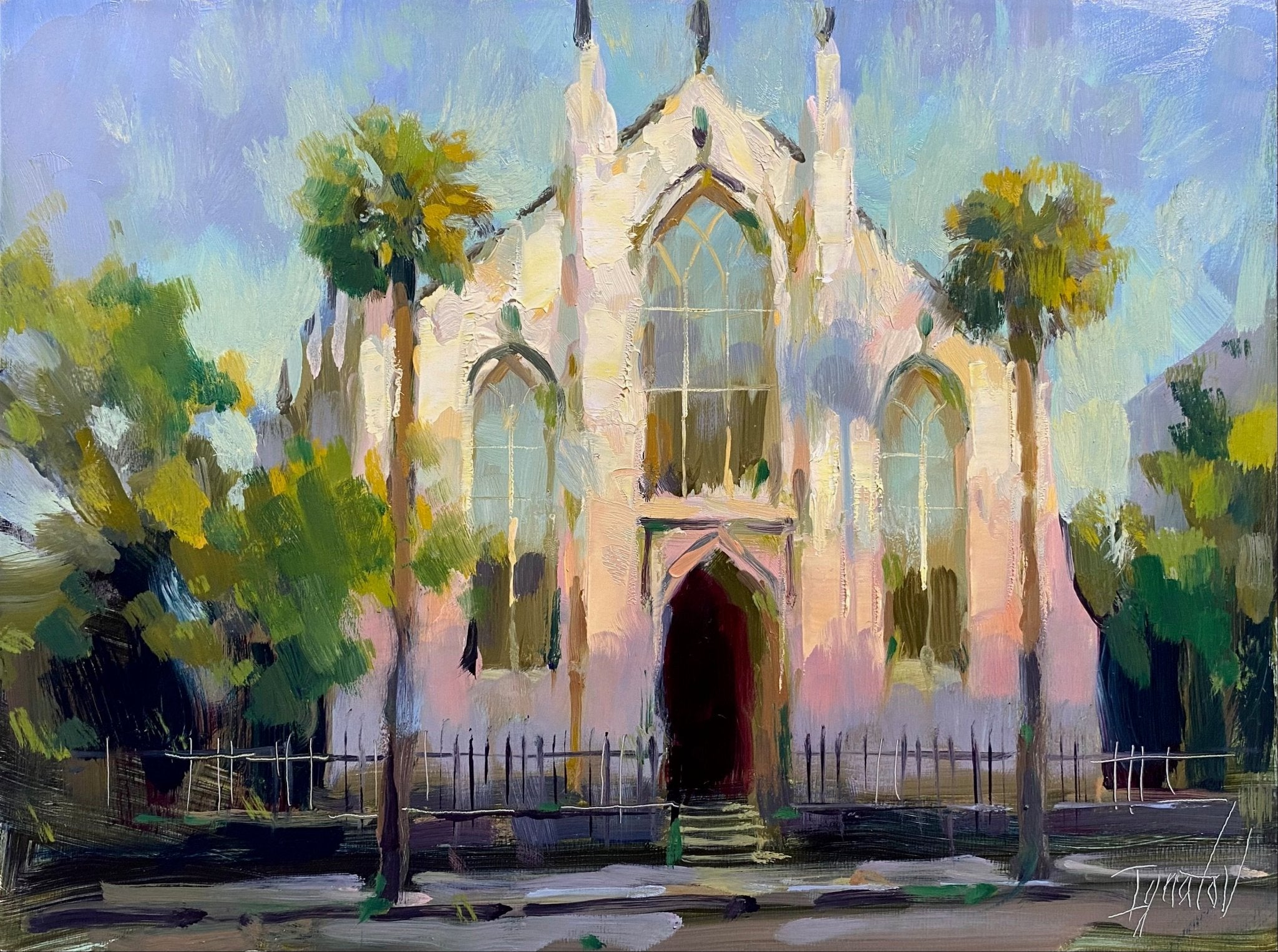 French Huguenot Church Sunset by Ignat Ignatov at LePrince Galleries