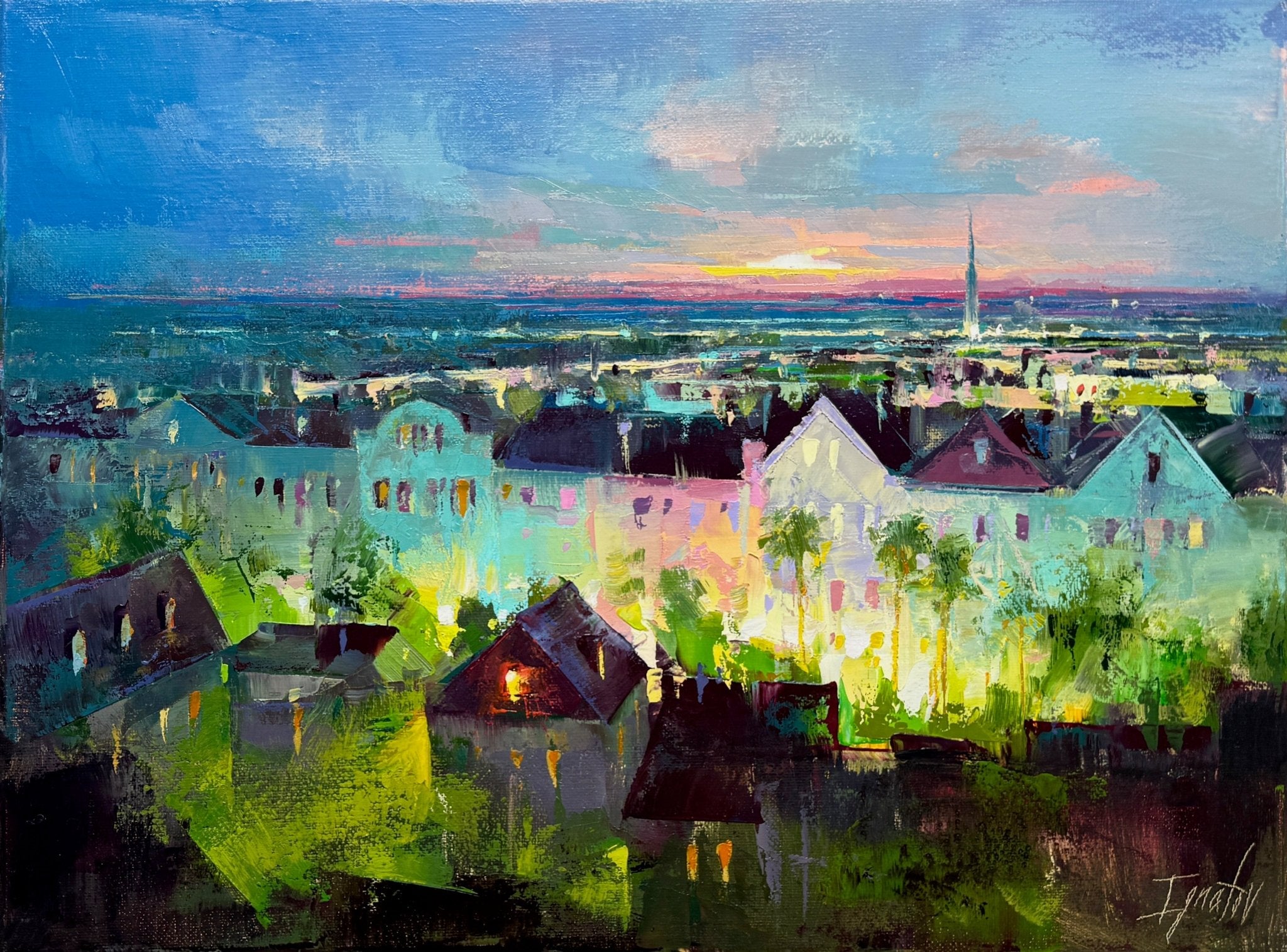 Rainbow Row at Dusk by Ignat Ignatov at LePrince Galleries
