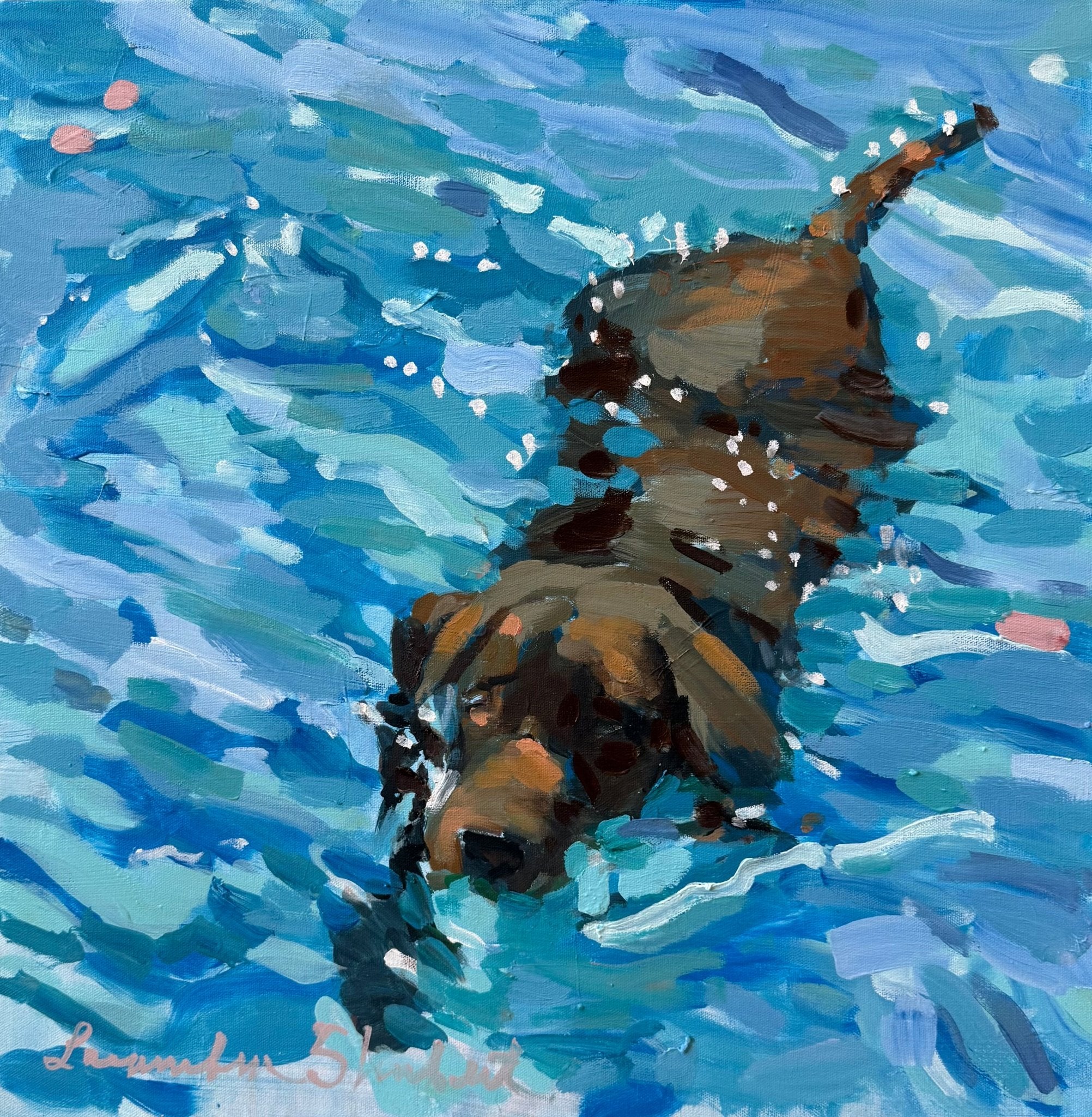 Black Lab Swim by Laura Lacambra Shubert at LePrince Galleries