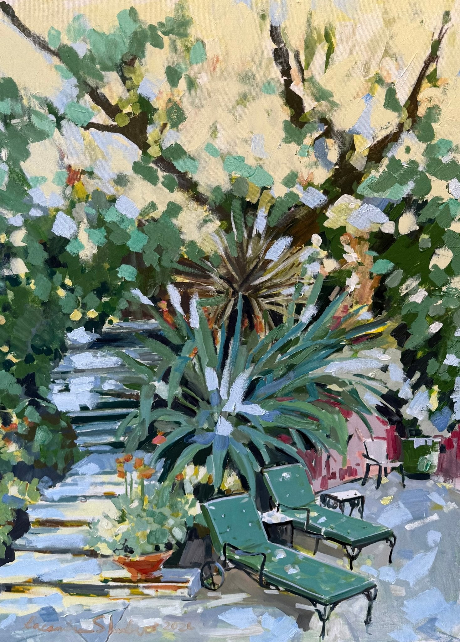 Green Lawn Chairs by Laura Lacambra Shubert at LePrince Galleries