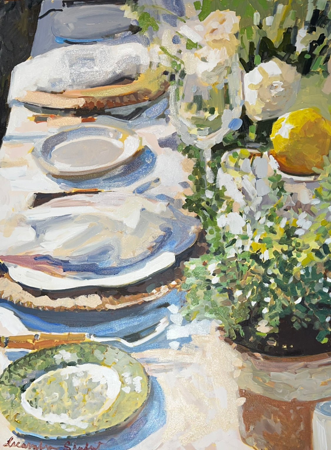 Lemons and Green Plates by Laura Lacambra Shubert at LePrince Galleries