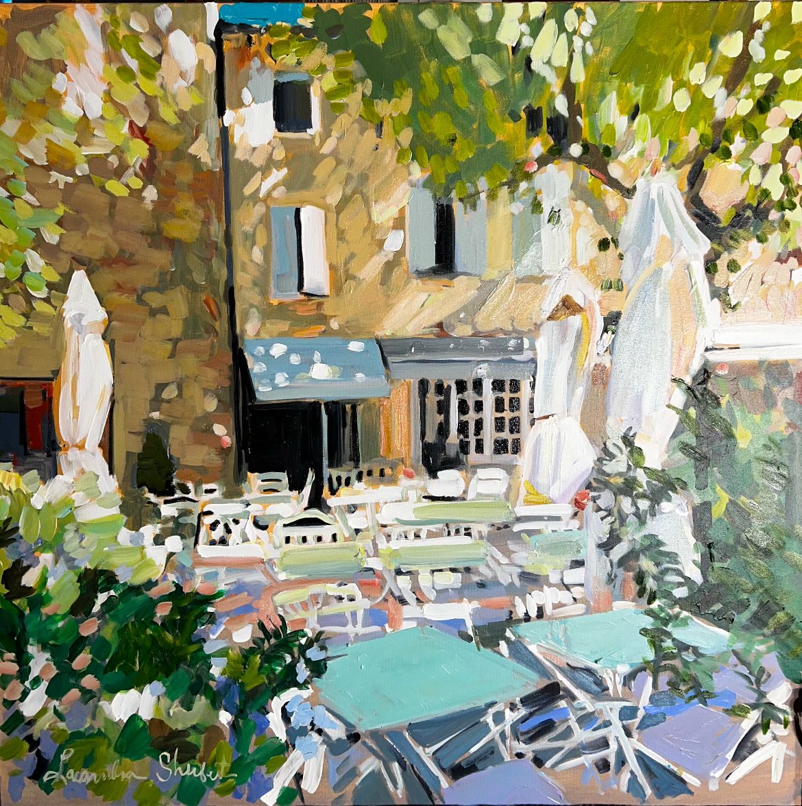 Outdoor French Plaza by Laura Lacambra Shubert at LePrince Galleries