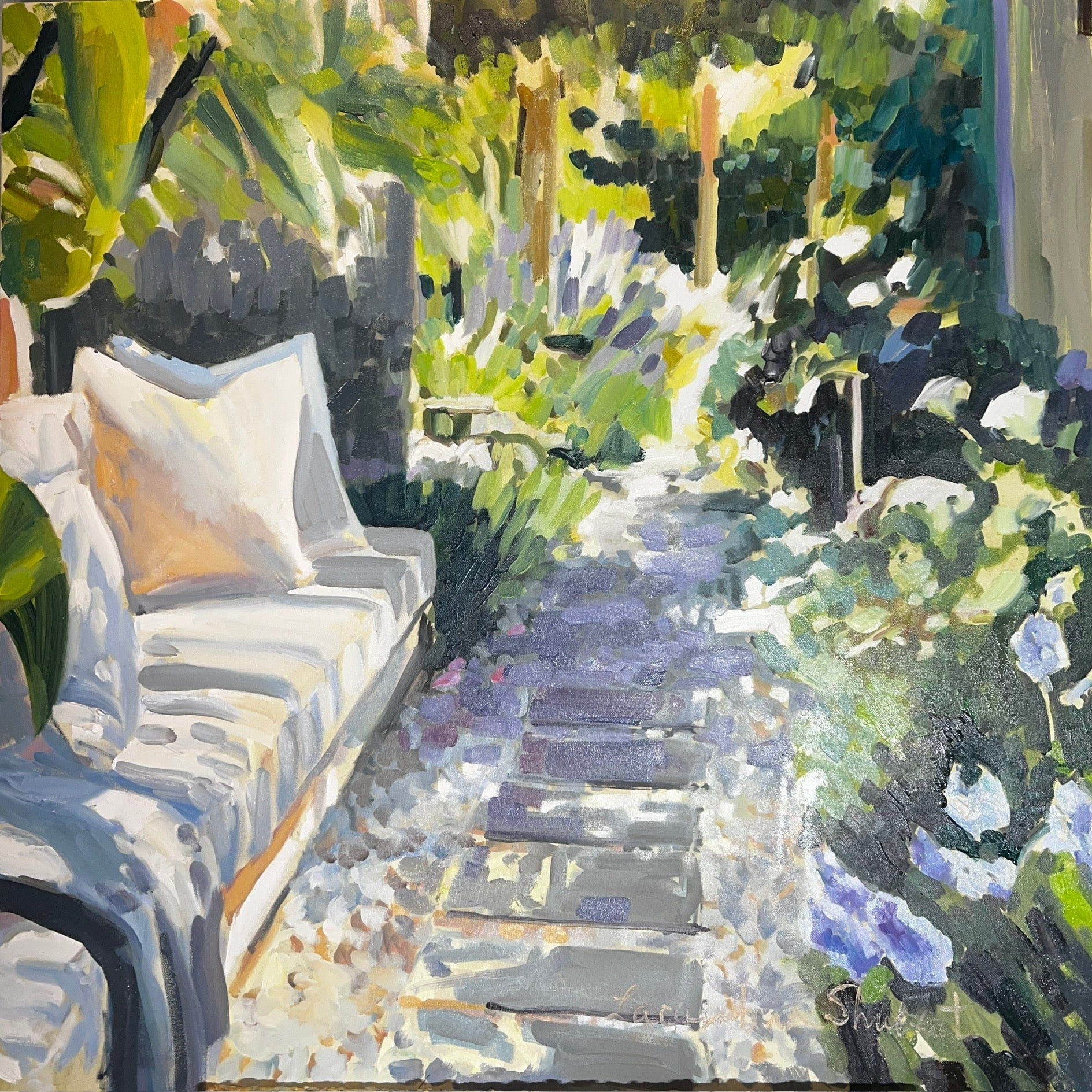Outdoor Reading Spot by Laura Lacambra Shubert at LePrince Galleries