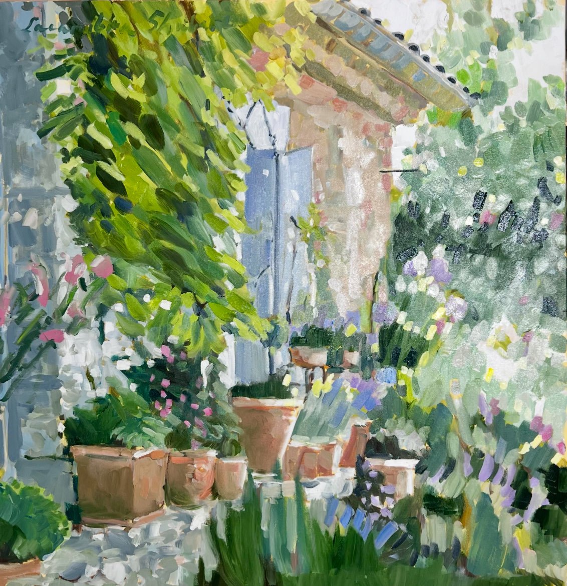 Terra Cotta Pots in a Row by Laura Lacambra Shubert at LePrince Galleries