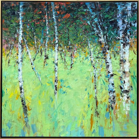 Birches with Sunset by Ning Lee at LePrince Galleries