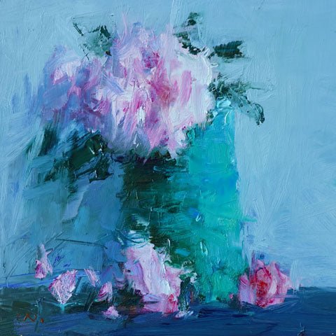 Roses with Green Vase by Ning Lee at LePrince Galleries