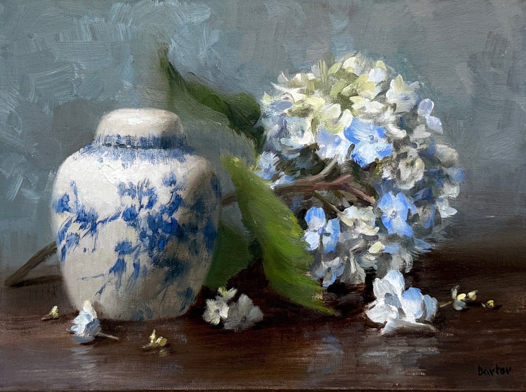 Blue Tipped Hydrangea with Spice Jar by Stacy Barter at LePrince Galleries