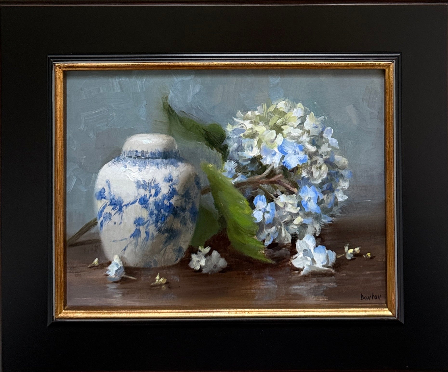 Blue Tipped Hydrangea with Spice Jar by Stacy Barter at LePrince Galleries
