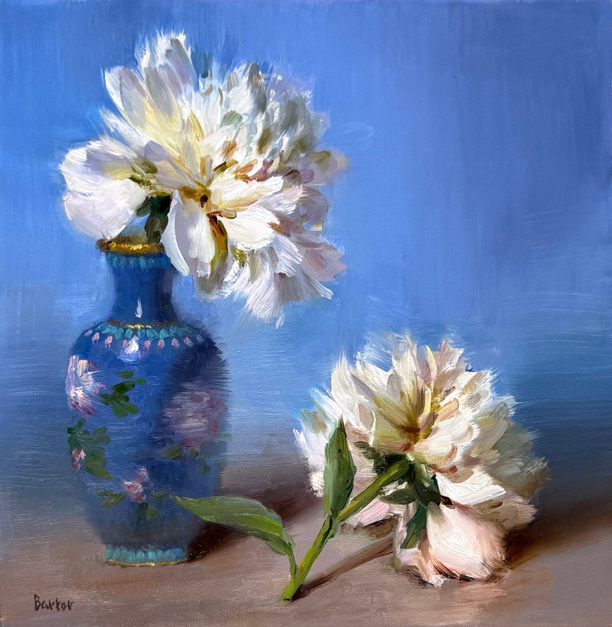Creamy Peonies and Blues by Stacy Barter at LePrince Galleries