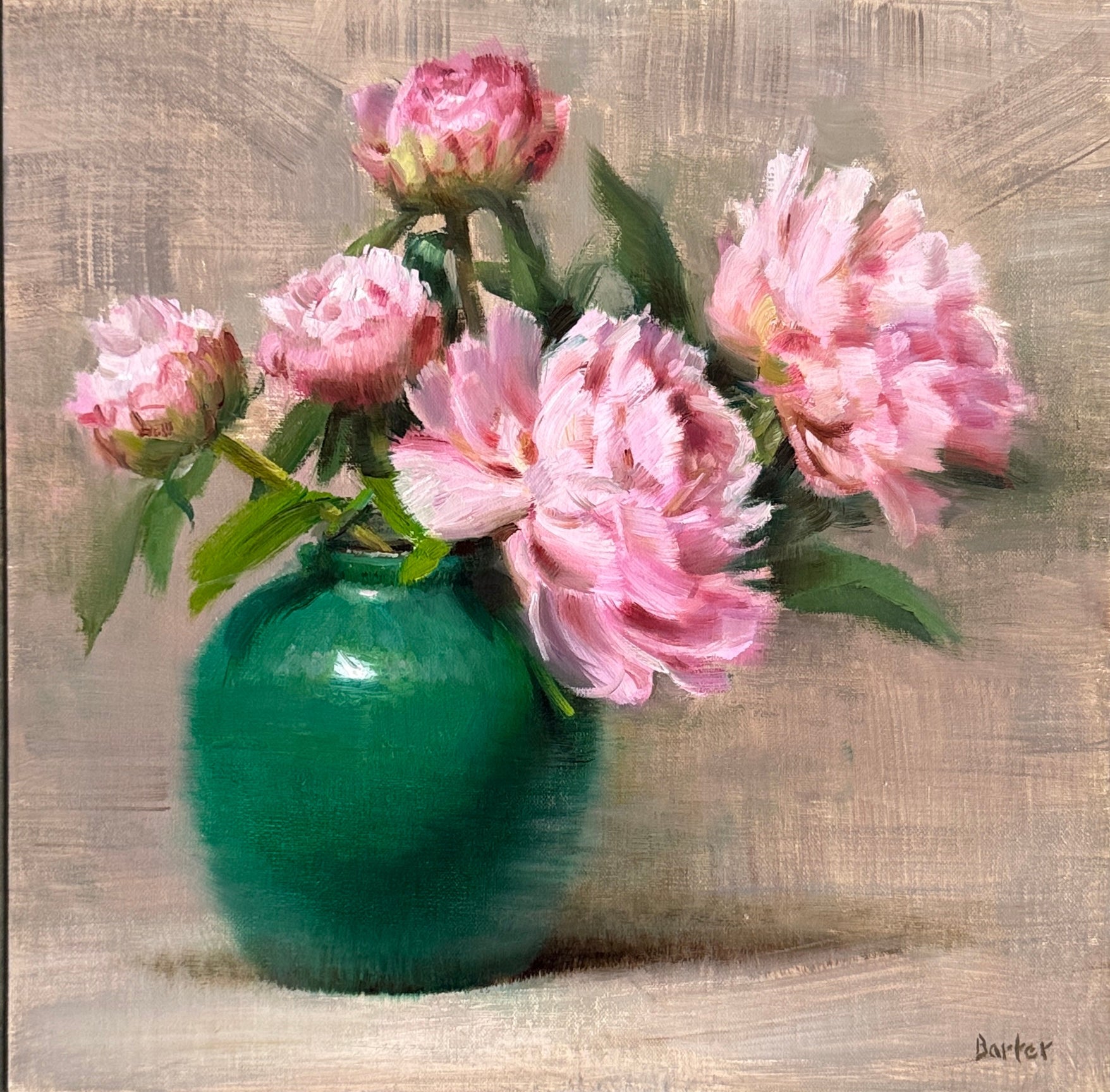 Emerald Vase with Peonies by Stacy Barter at LePrince Galleries