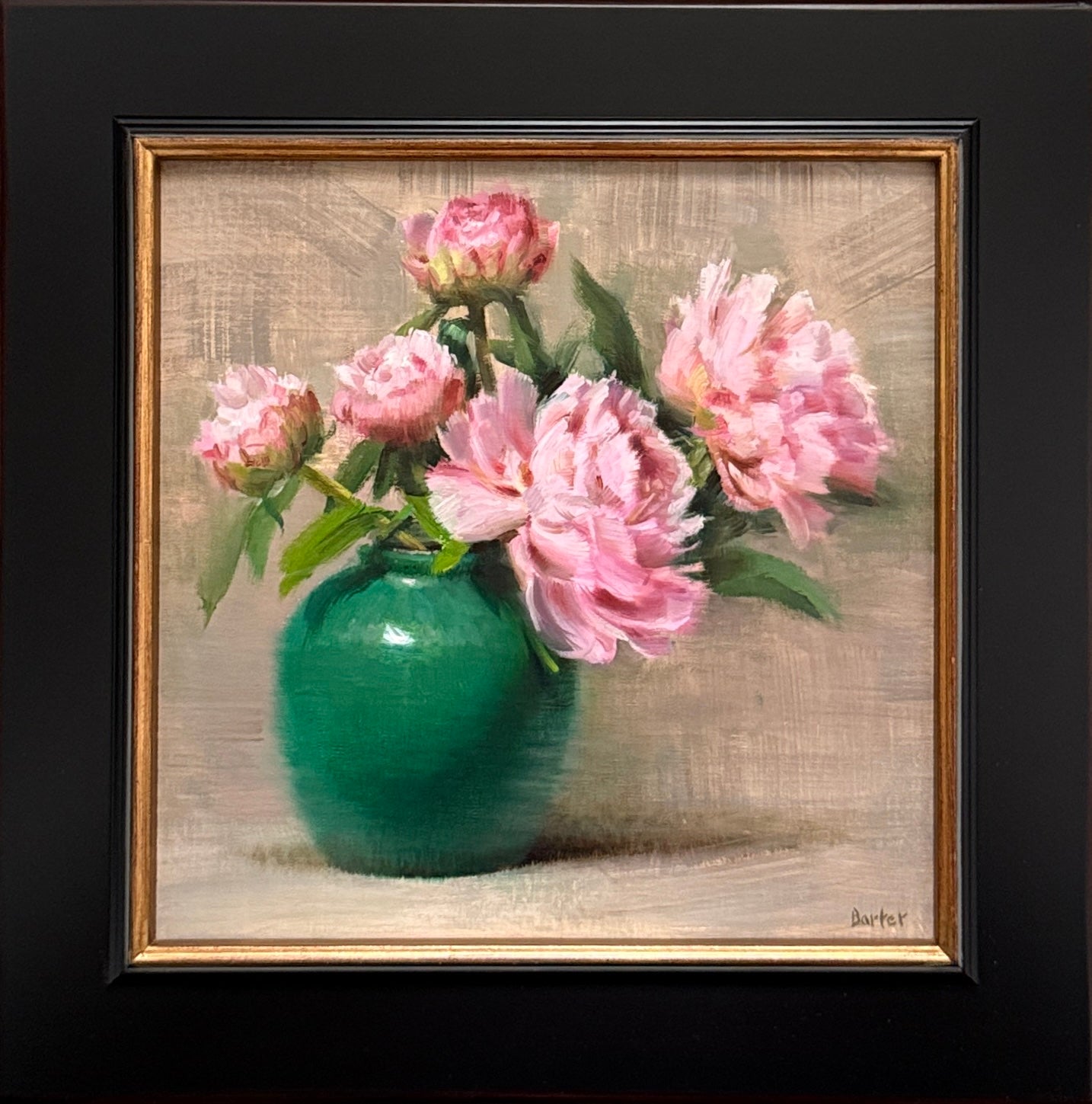 Emerald Vase with Peonies by Stacy Barter at LePrince Galleries