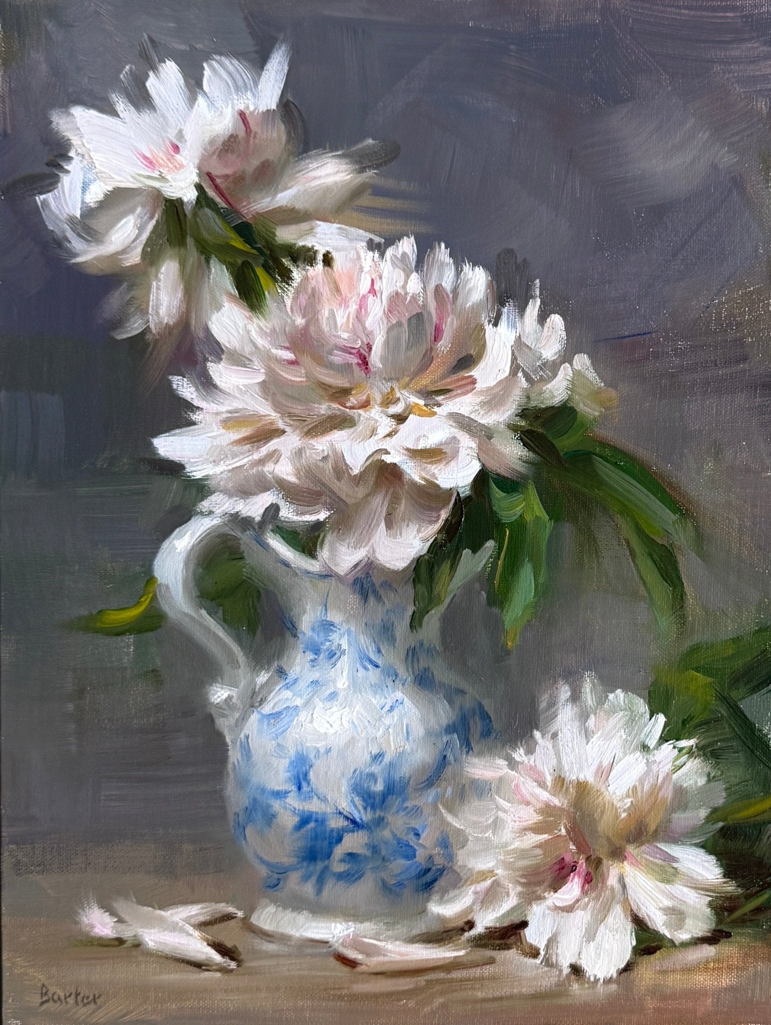 Flow Blue and Pale Pink Peonies by Stacy Barter at LePrince Galleries