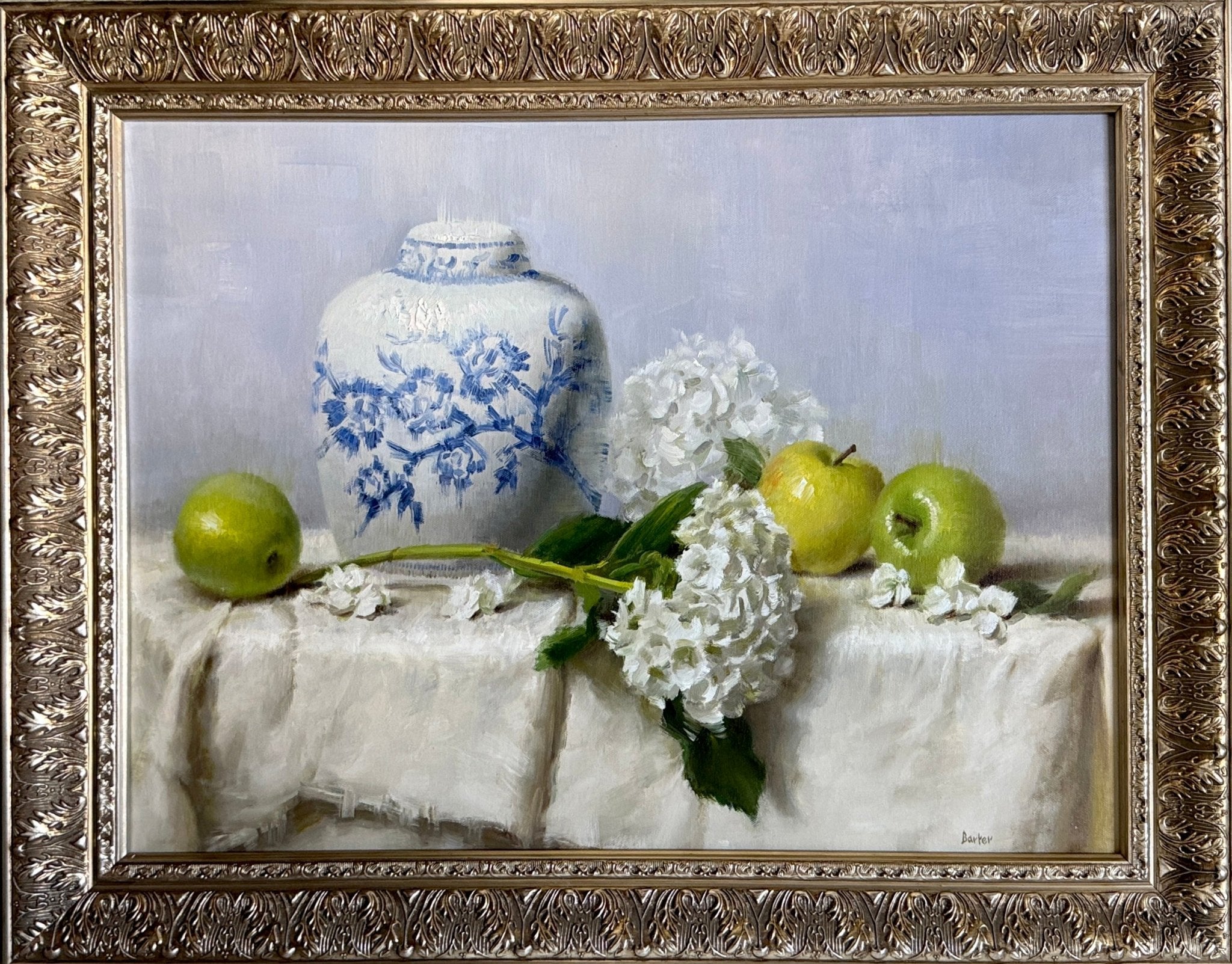 Ginger Jar with Green Apples and Hydrangeas by Stacy Barter at LePrince Galleries