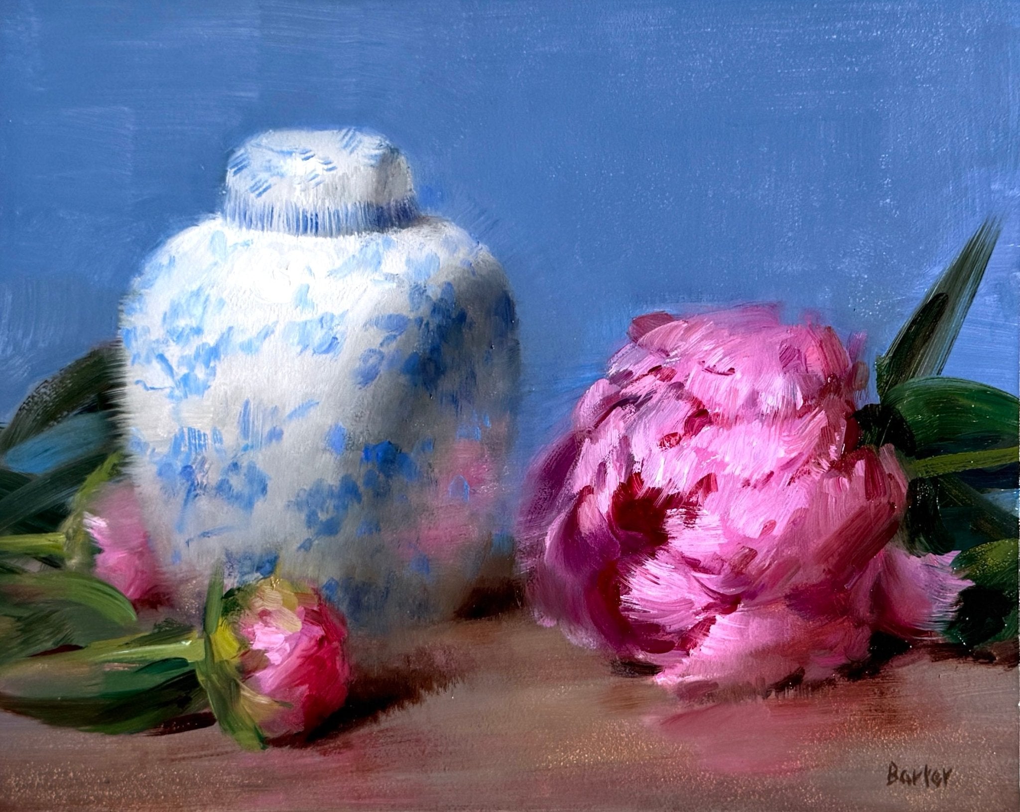 Ginger Jar with Pink Peonies by Stacy Barter at LePrince Galleries