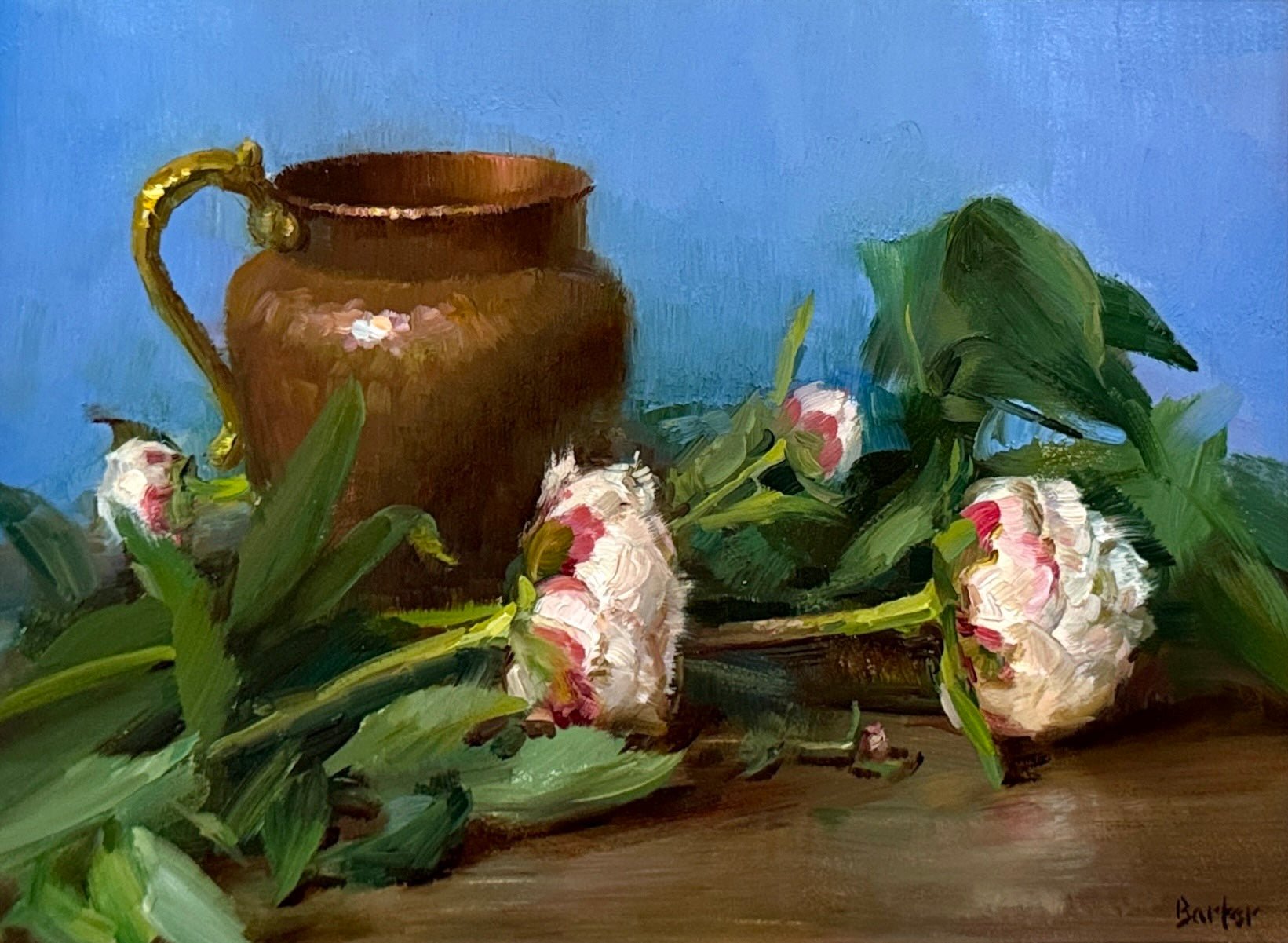 Peonies and Copper with Blue by Stacy Barter at LePrince Galleries
