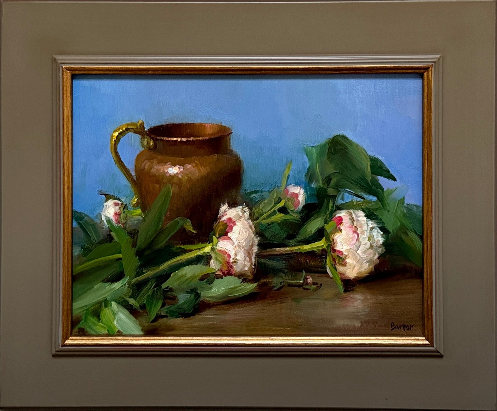 Peonies and Copper with Blue by Stacy Barter at LePrince Galleries