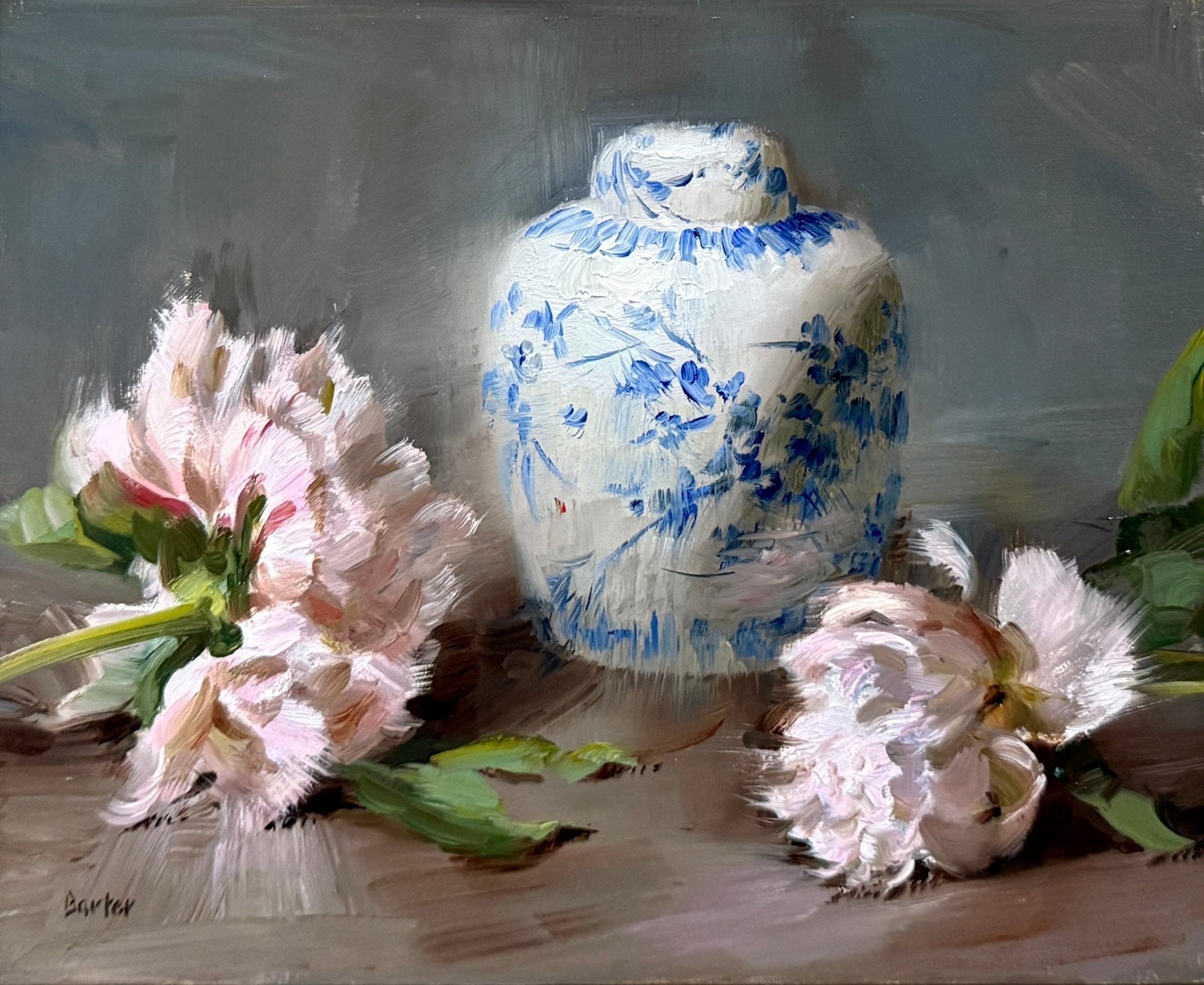 Peonies and Ginger Jar by Stacy Barter at LePrince Galleries