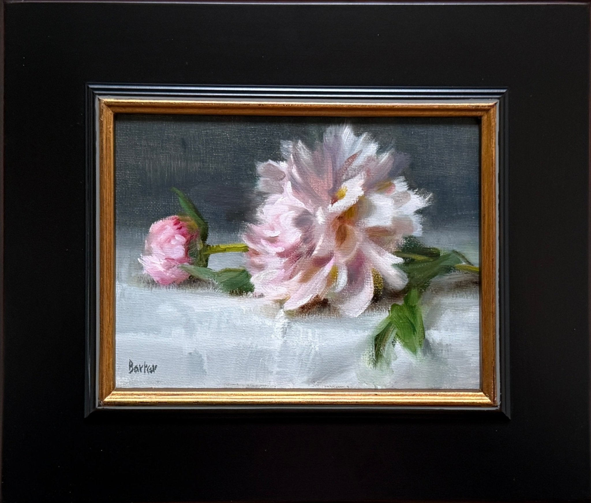Peonies in Pink on Fine Linen by Stacy Barter at LePrince Galleries