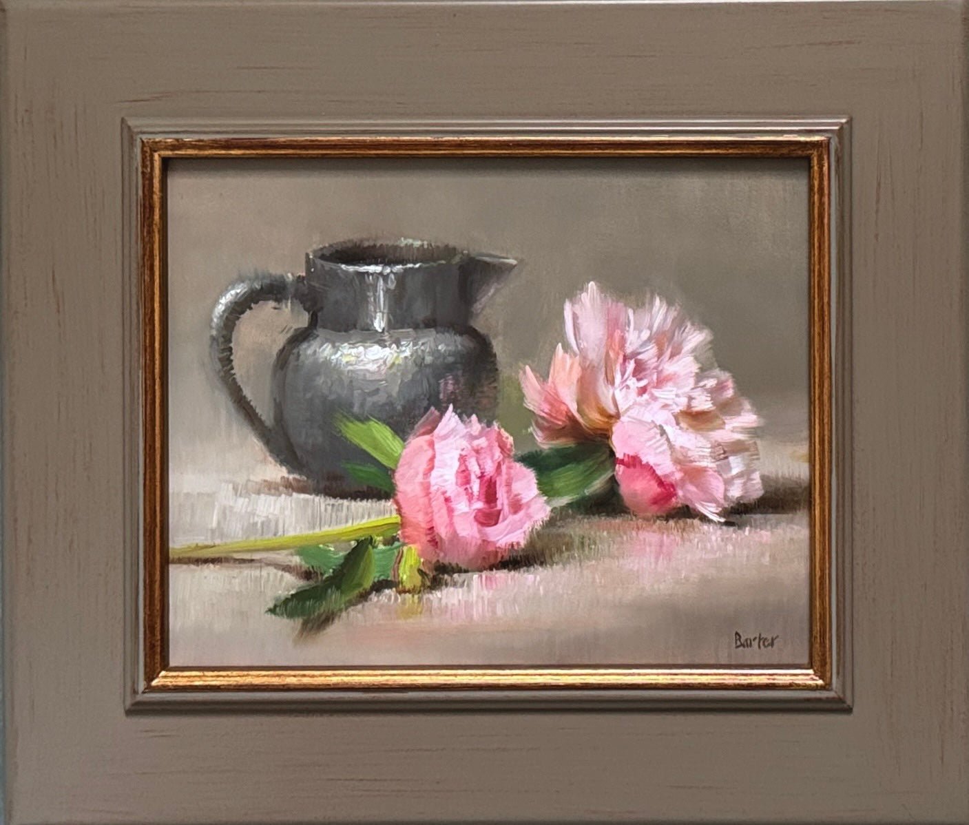Pewter and Peonies Unfolding by Stacy Barter at LePrince Galleries