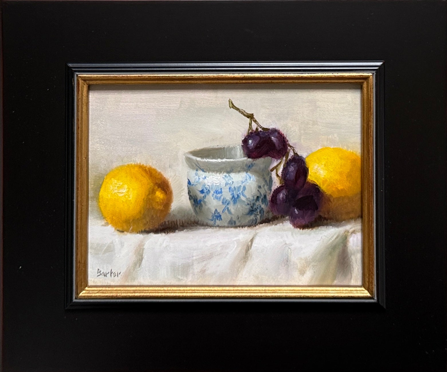 Porcelain with Dark Grapes and Lemons by Stacy Barter at LePrince Galleries