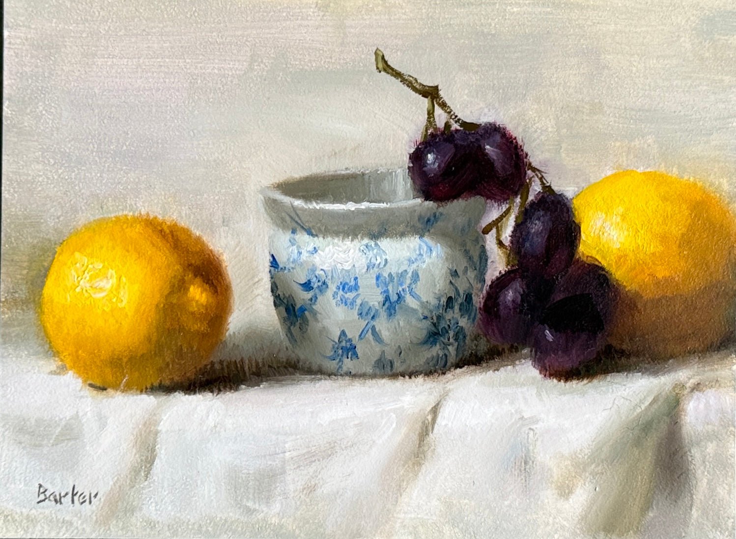 Porcelain with Dark Grapes and Lemons by Stacy Barter at LePrince Galleries