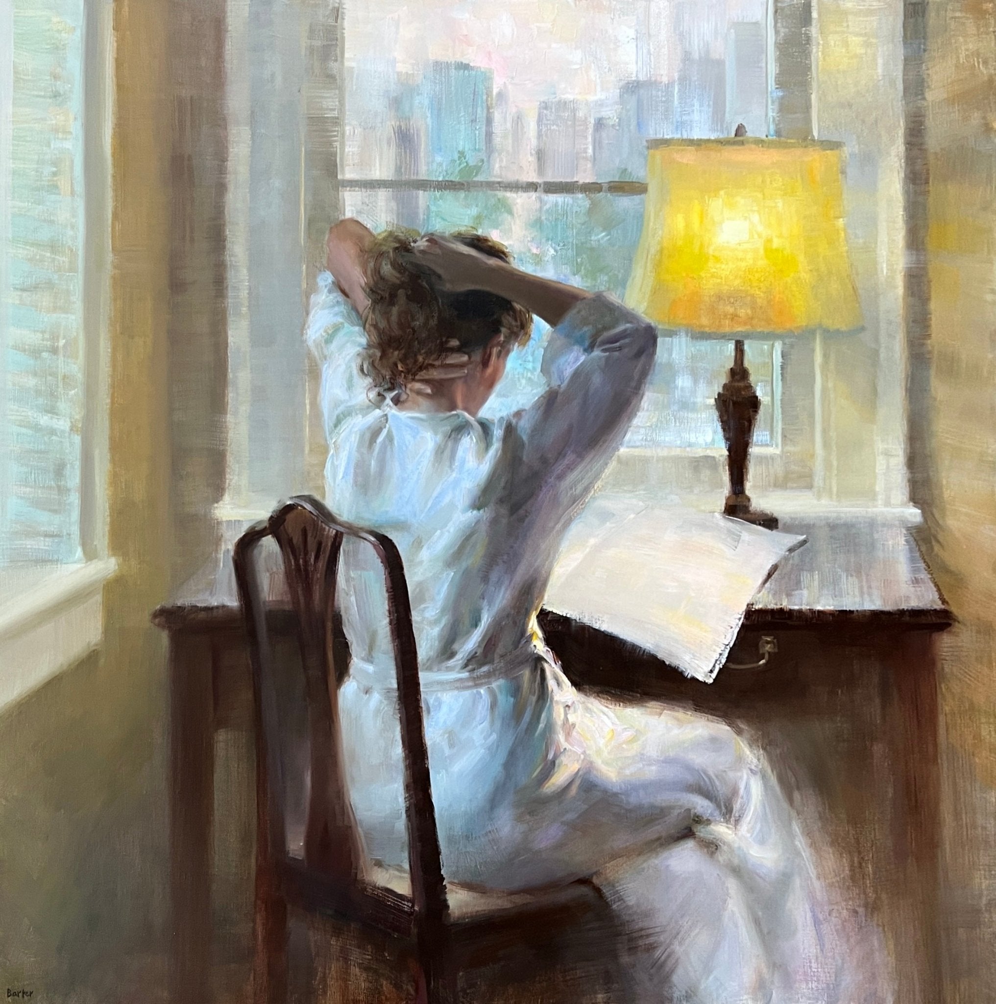 Reading the Sunday Paper by Stacy Barter at LePrince Galleries