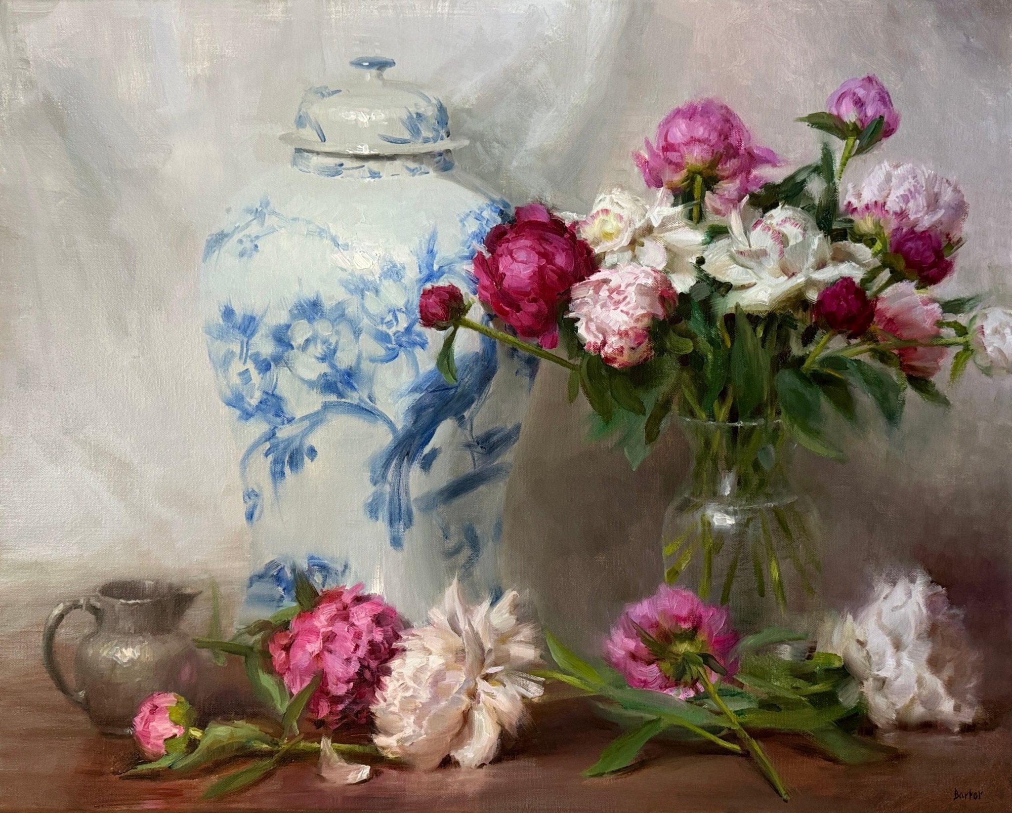 Sumptuous Peonies and Porcelain by Stacy Barter at LePrince Galleries