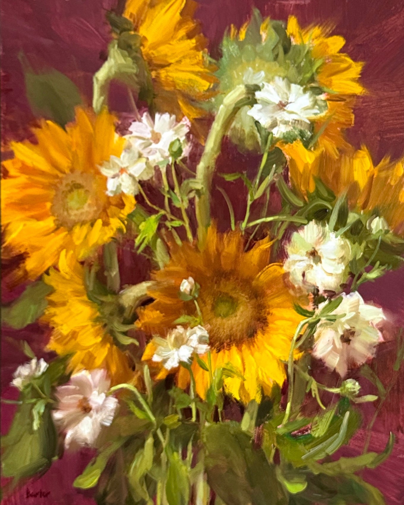 Sunflowers and Butterfly Ranunculus by Stacy Barter at LePrince Galleries