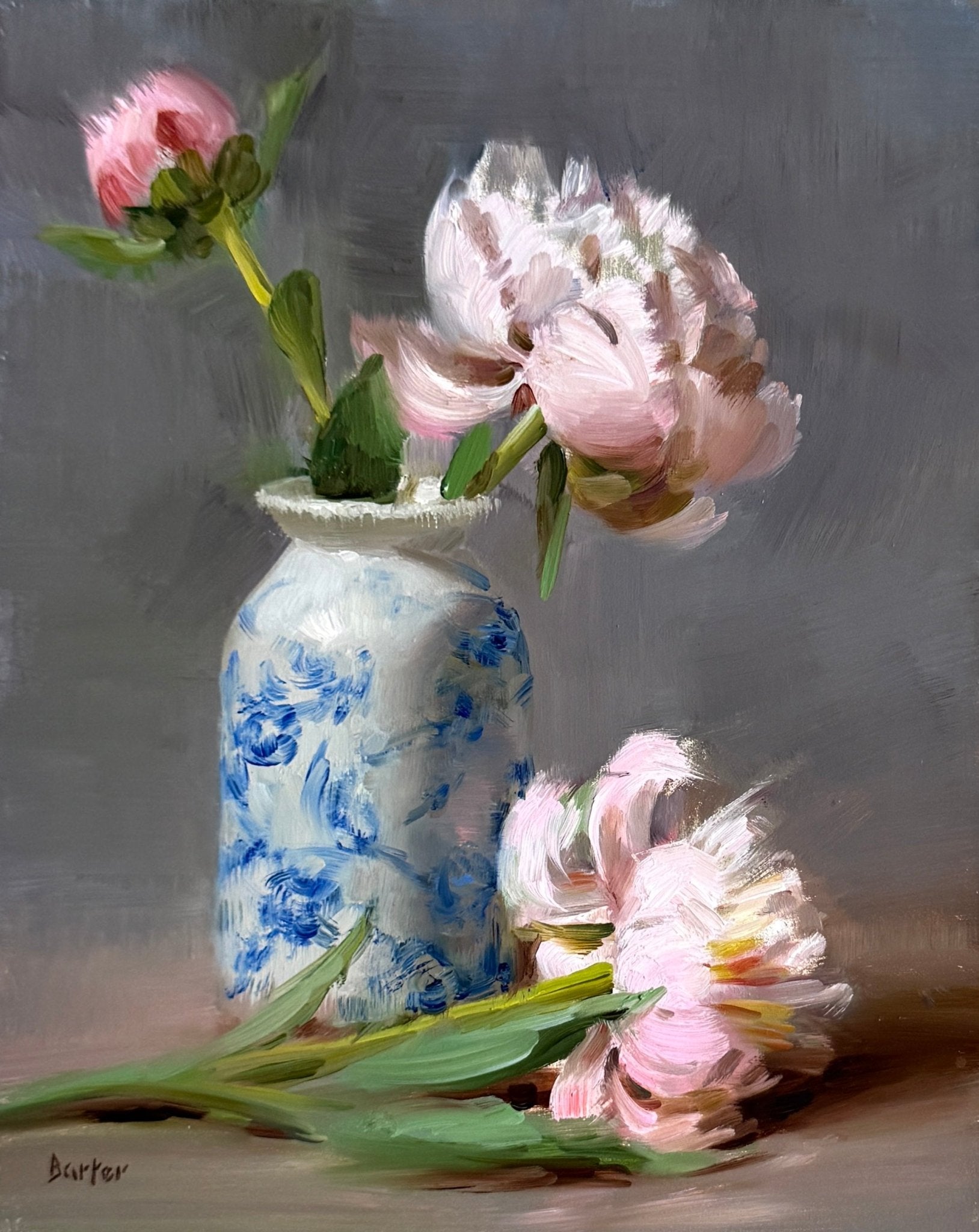 Pink Peonies with Antique Blue and White by stay at LePrince Galleries