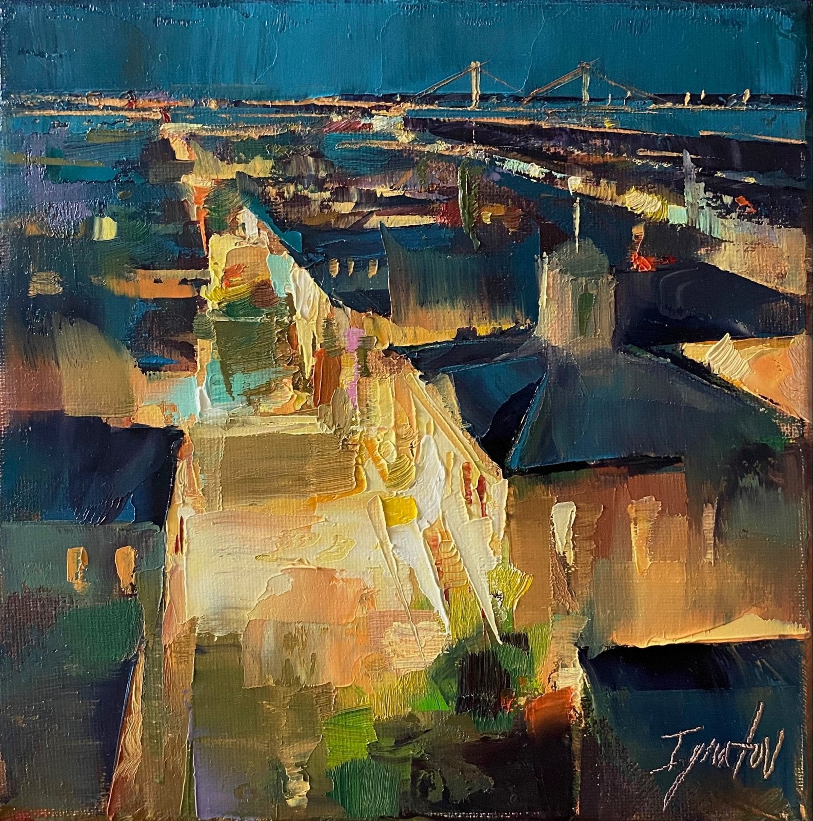 East Bay and Broad, Nocturne, Study by Ignat Ignatov at LePrince Galleries