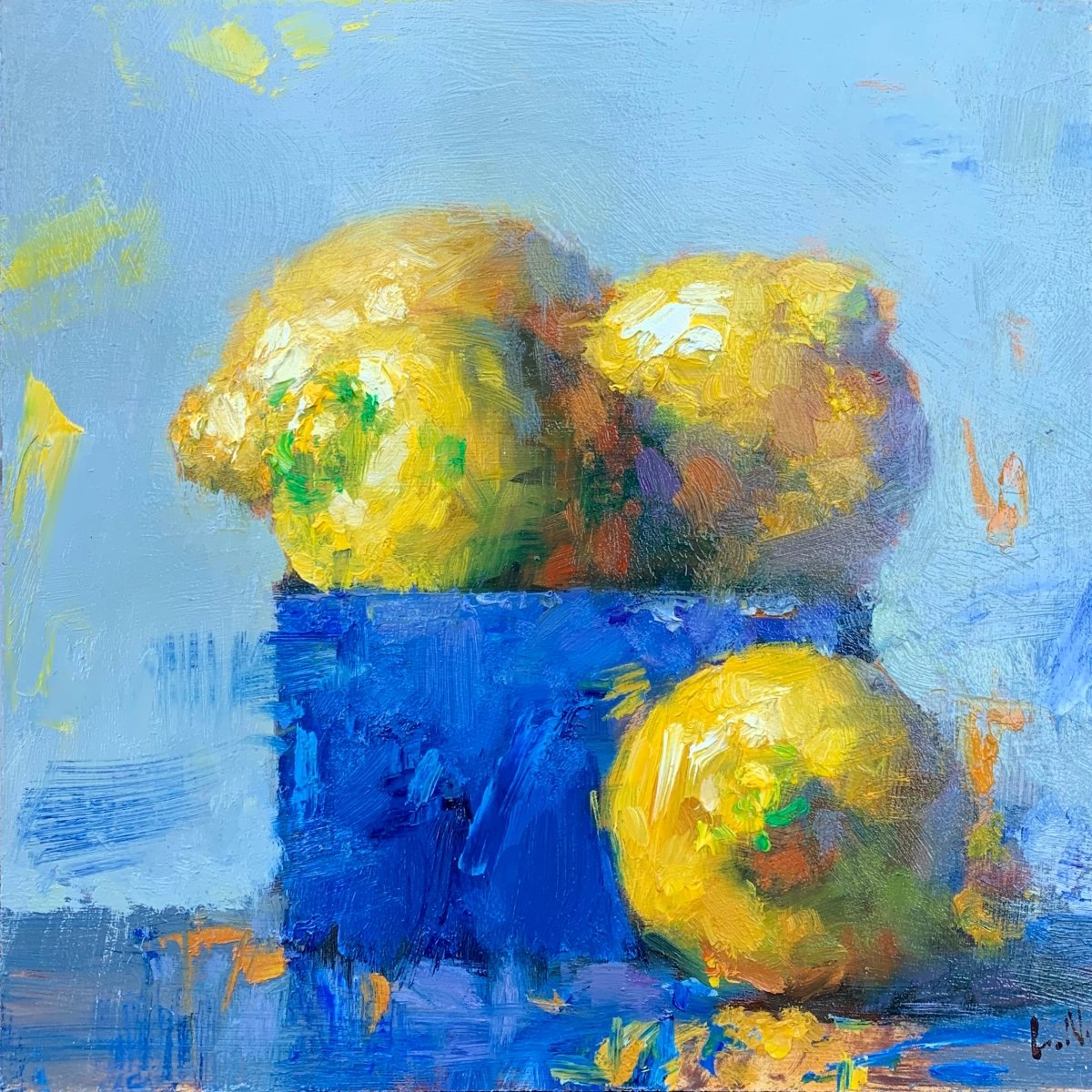 Lemons in Blue Box by Ning Lee at LePrince Galleries
