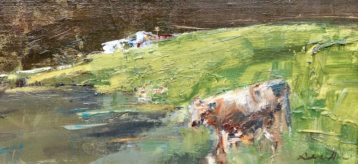 Cow at Water's Edge by Deborah Hill at LePrince Galleries