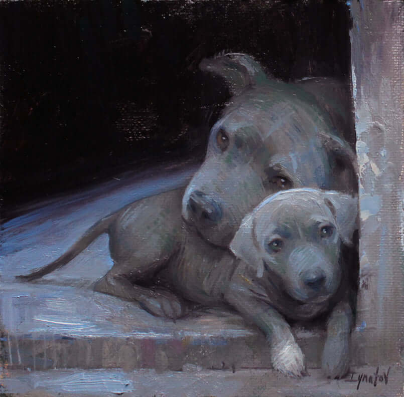 Mom and Pup in Study by Ignat Ignatov at LePrince Galleries