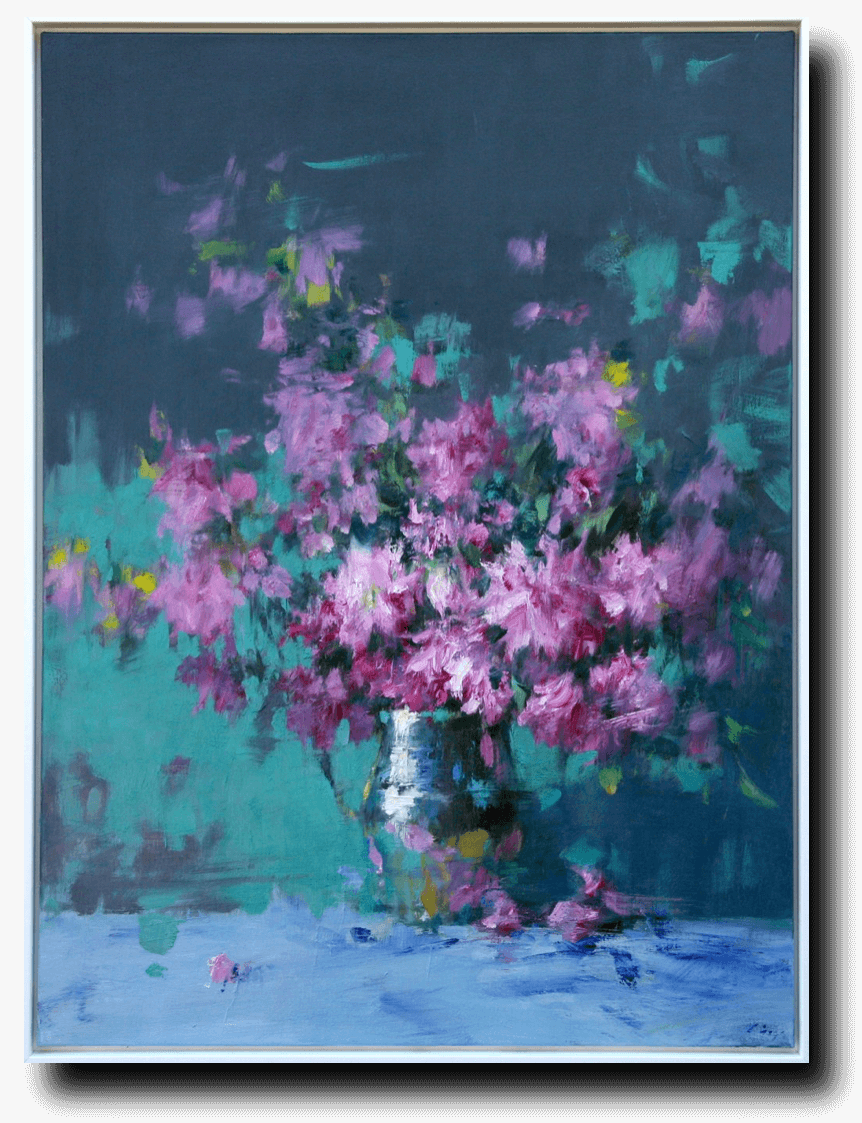 Cherry Blossoms and Silver Vase by Ning Lee at LePrince Galleries