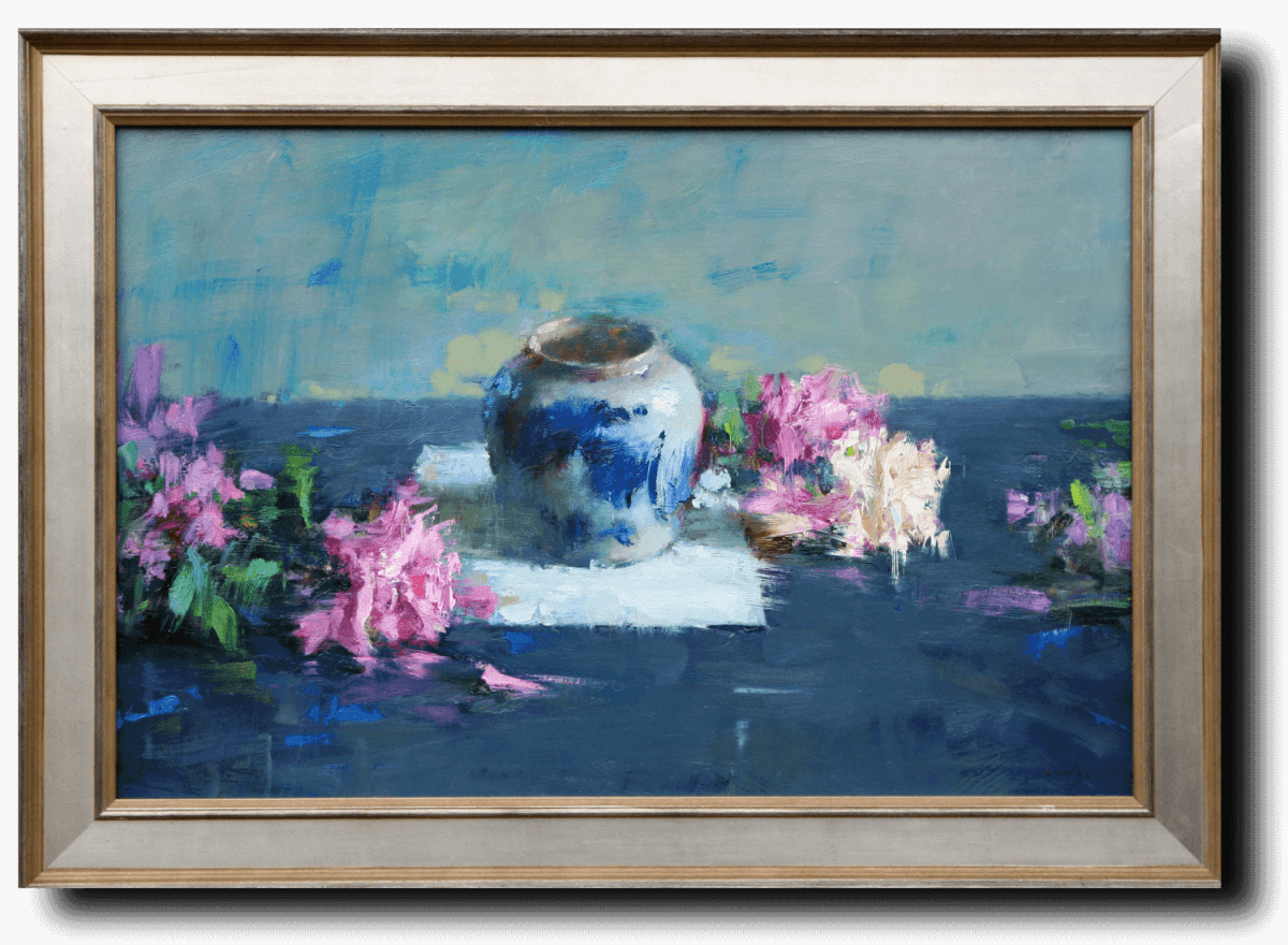 Roses with Chinese Vase by Ning Lee at LePrince Galleries