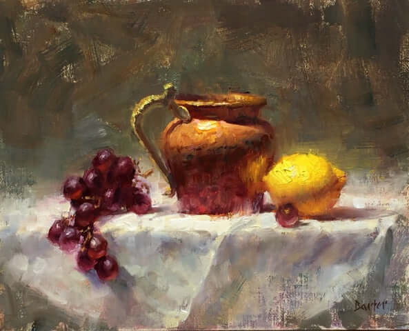 Hammered Copper with Lemons and Grapes by Stacy Barter at LePrince Galleries