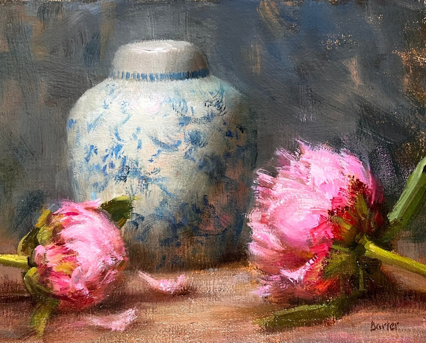 Ginger Jar with Opening Peonies by Stacy Barter at LePrince Galleries