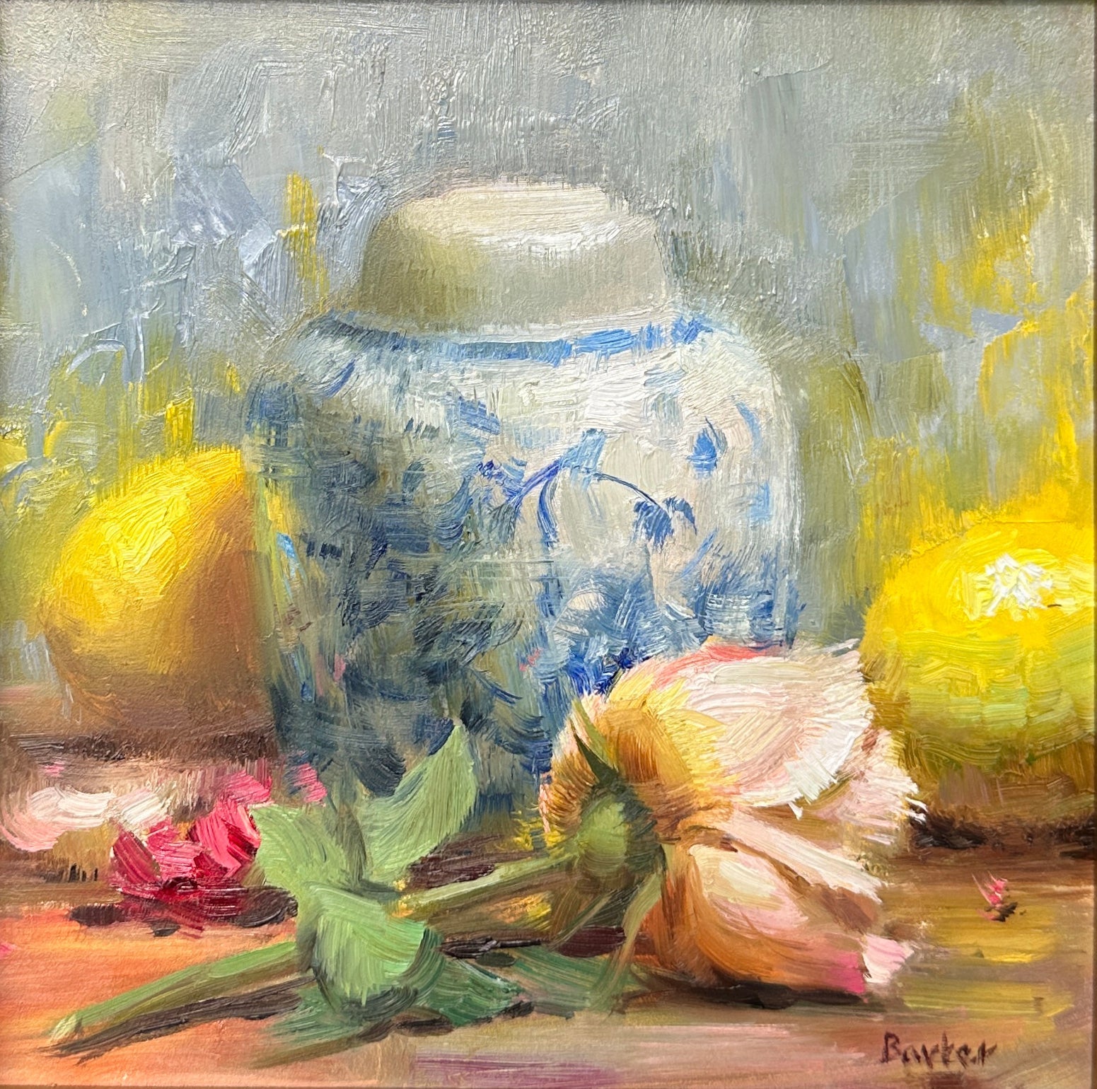 Ginger Jar with Rose and Lemons by Stacy Barter at LePrince Galleries