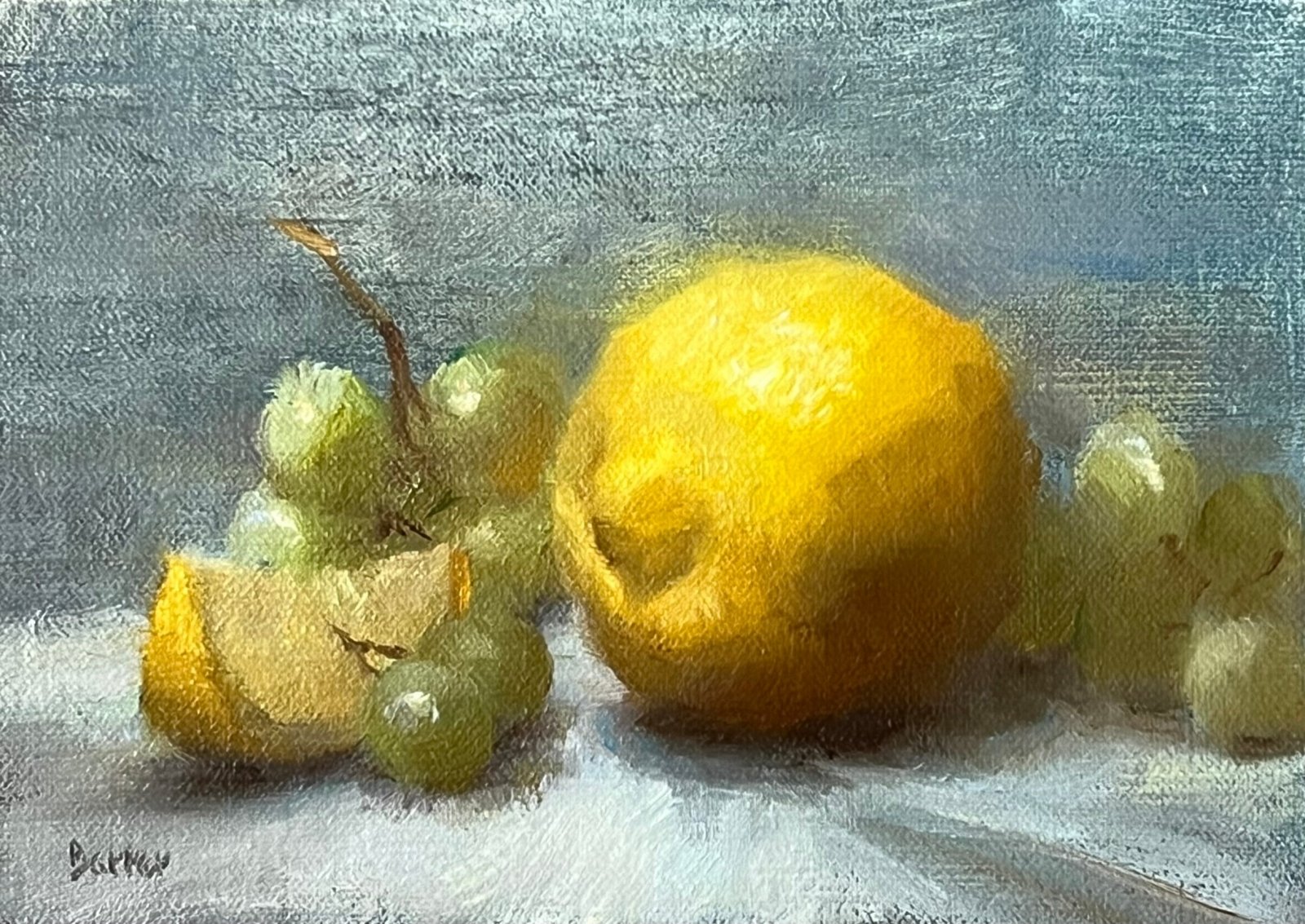 Lemons with Green Grapes and Cloth by Stacy Barter at LePrince Galleries