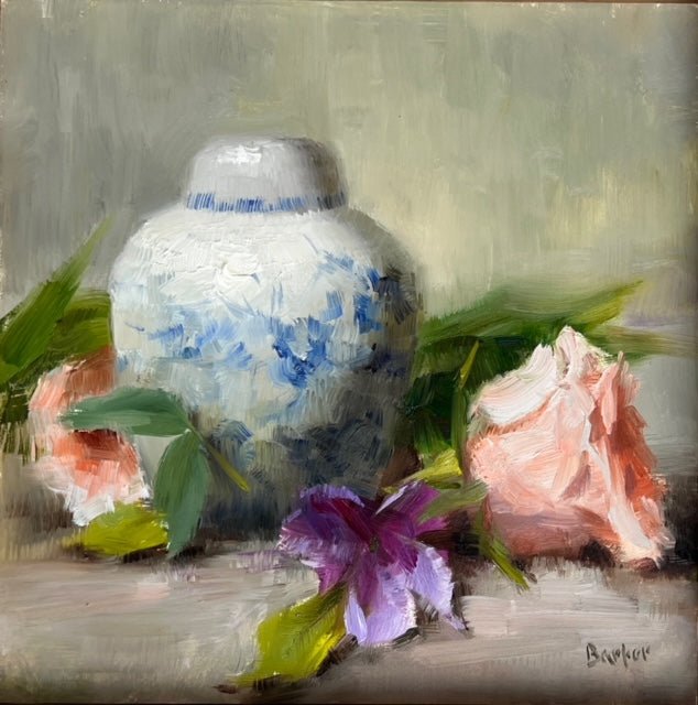 Ginger Jar and Garden Roses by Stacy Barter at LePrince Galleries