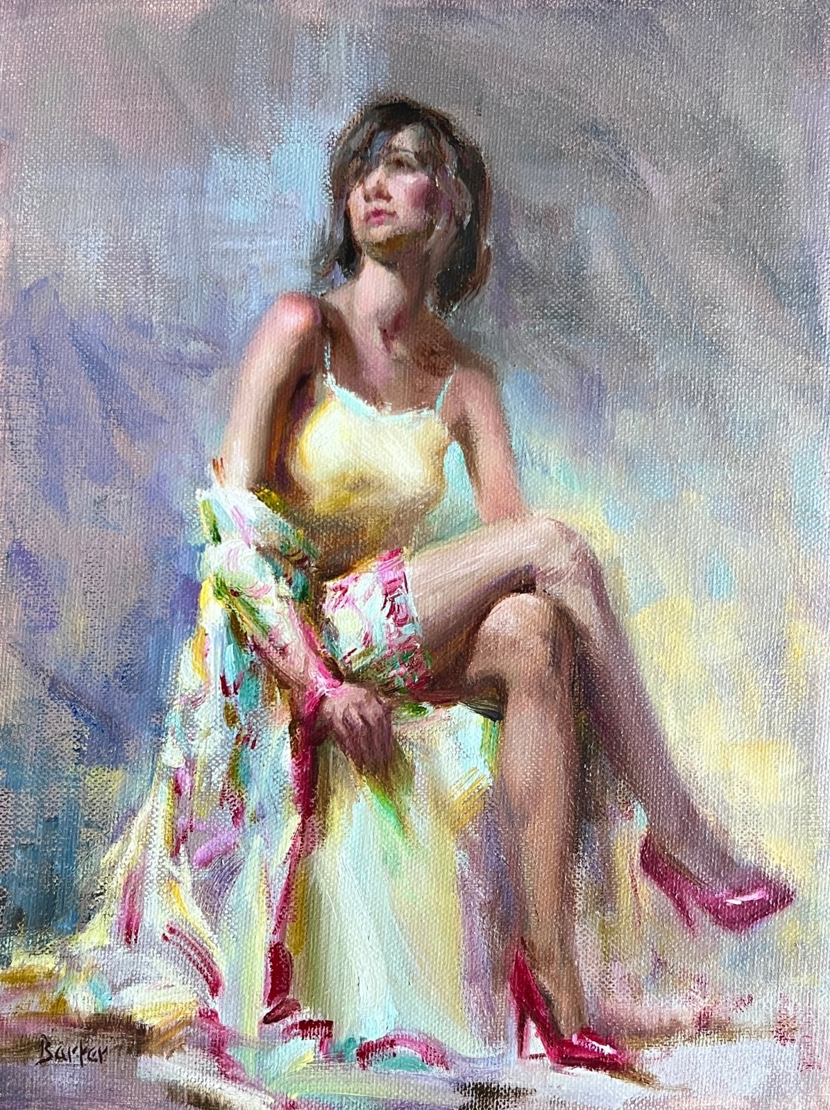 Silk and Hot Pink Heels by Stacy Barter at LePrince Galleries